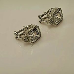 Judith Ripka Sterling Silver Diamonique Asscher Cut Stud Earrings Pierced